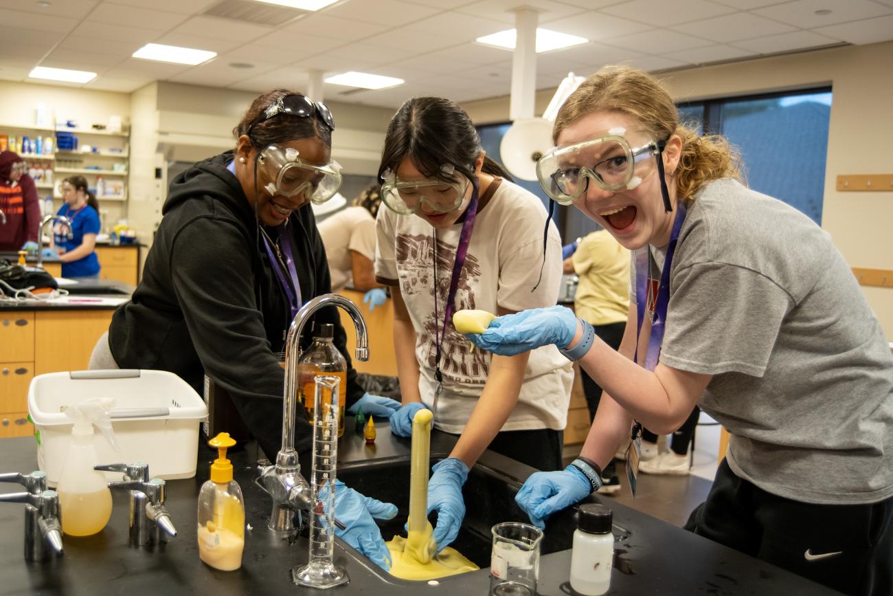 students at steam camp in a lab