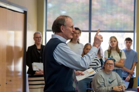 Chuck Baily speaks during dedication ceremony