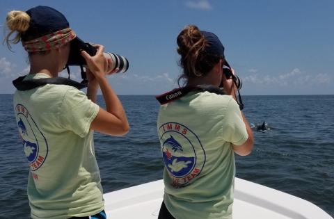 Kat (left) photographing dolphins