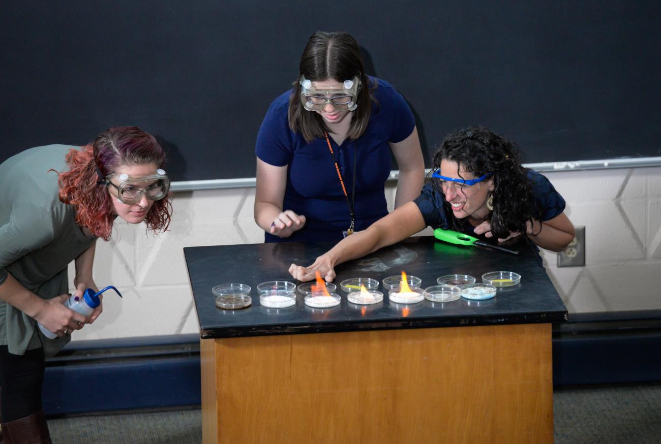 Students work together on science experiment.