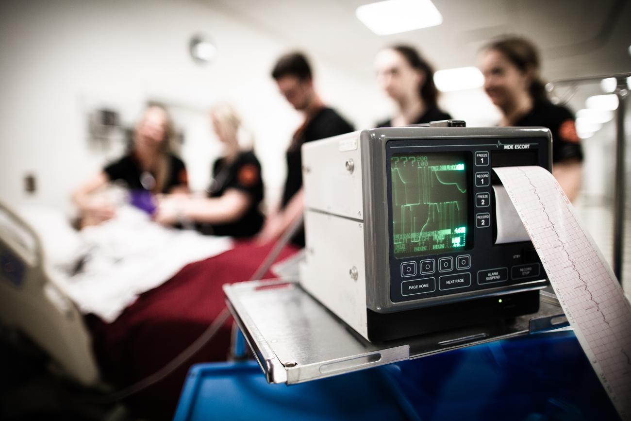 Nursing students studying in our simulation lab