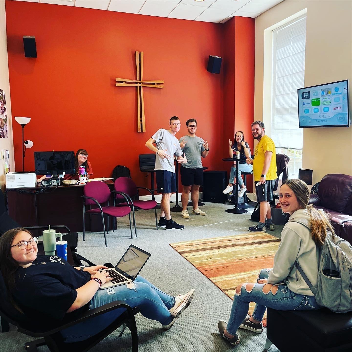 Students gather in the Center for Campus Ministry