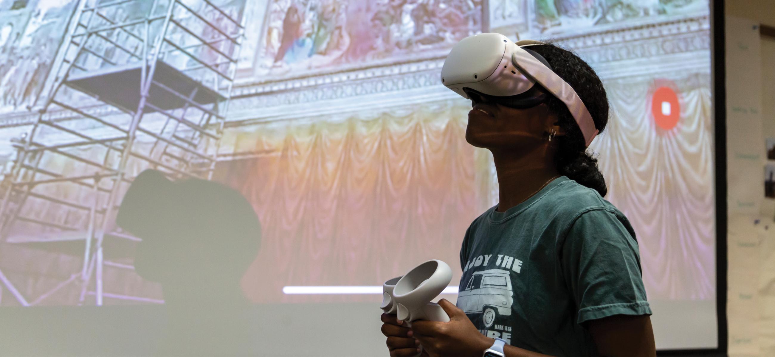 Waynesburg student using VR equipment