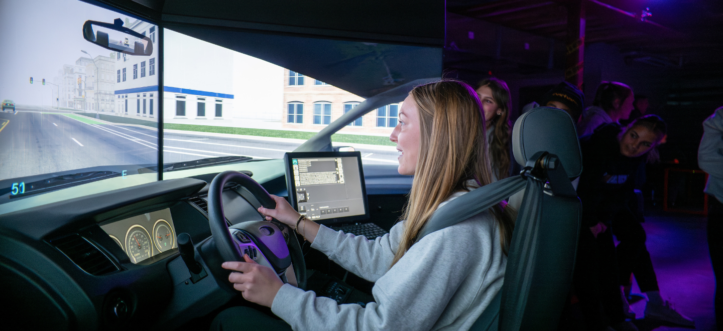 Student using patrol car simulator