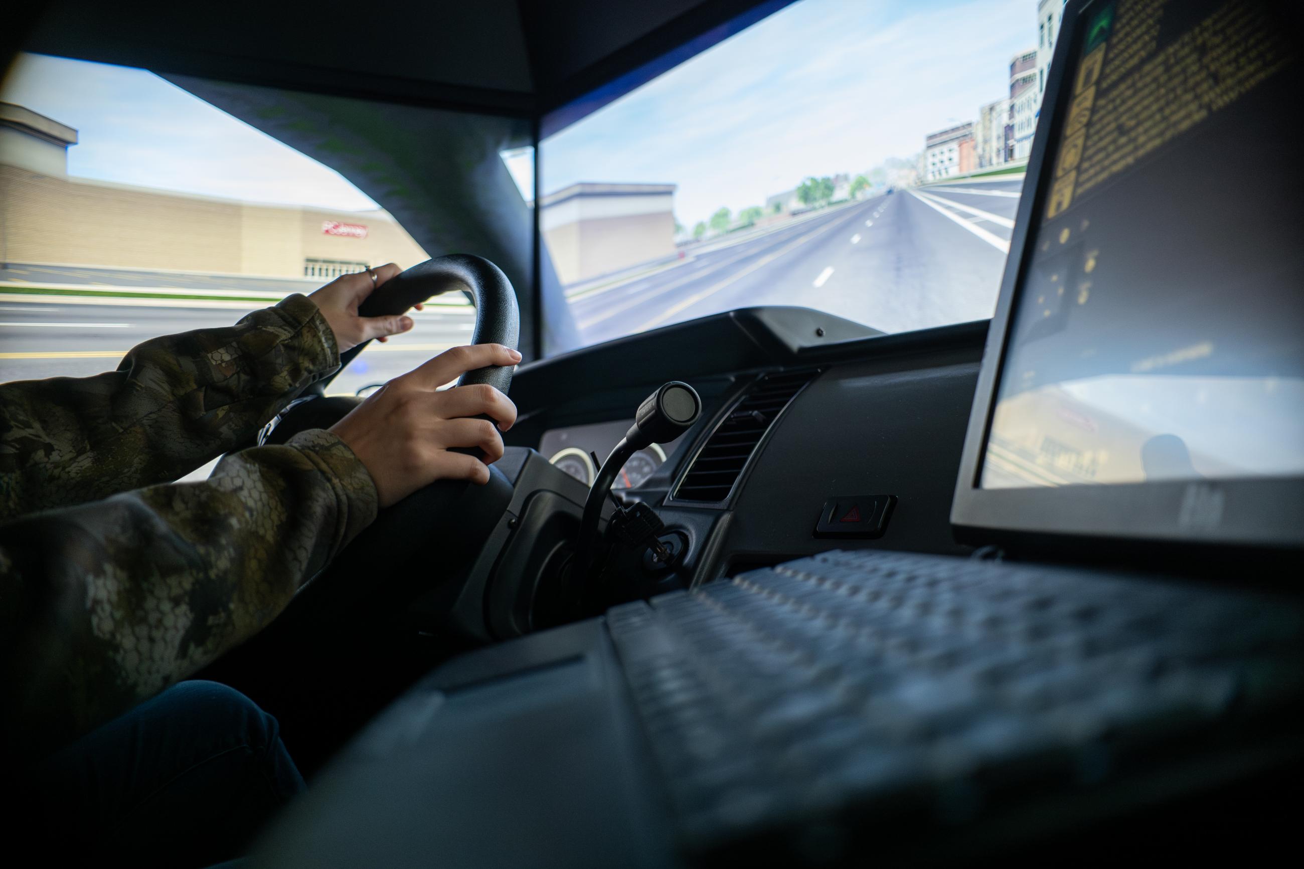 A close up of the L3 Harris driving simulator