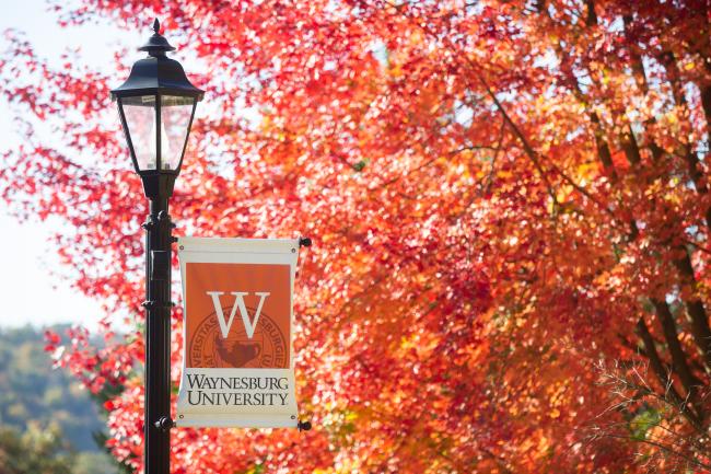 Fall foliage on Waynesburg University campus