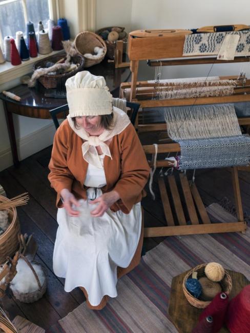 Women Sitting at Antique Loom