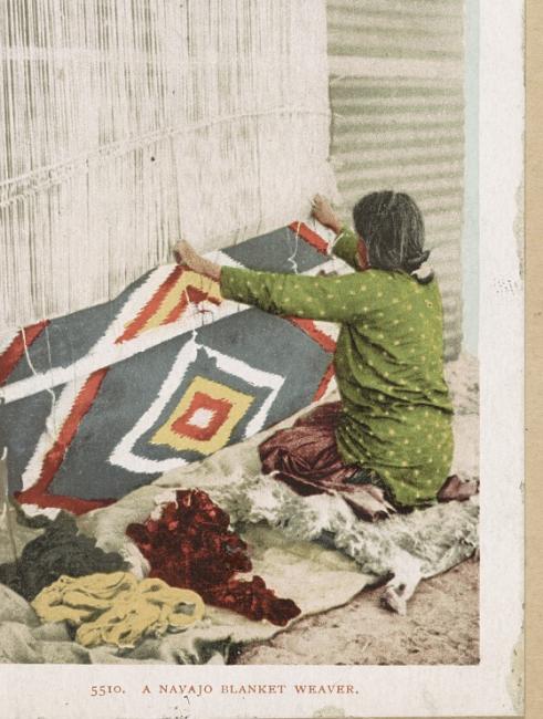 Navajo Woman Weaving Traditional Blanket