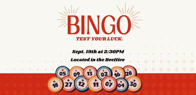 Bingo advertisement for September 19 at 8pm in the Beehive